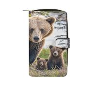 QMKFWT Mother Bear And Her Cubs Leather Wallet Long Checkbook Wallets Classic Bifold Ladies Clutch with ID Window