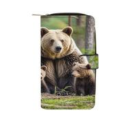 QMKFWT Mother Bear Cubs Leather Wallet Long Checkbook Wallets Classic Bifold Ladies Clutch with ID Window