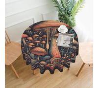 QMKFWT Mushroom Style Printed Round Tablecloth,Dust-Proof Wrinkle Resistant Table Cover Washable Polyester Table Cloth for Kitchen Dining Room Farmhouse Picnic Indoor Outdoor(Round 60 Inch)