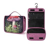 QMKFWT Mushrooms in The Grass Toiletry Bag Waterproof Makeup Bag with Hanging Hook Cosmetic Bags for Women Travel Essentials