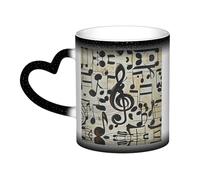 QMKFWT Music Notes Coffee Mugs 11 Oz Heat Sensitive Starry Sky Color Changing Mugs, Ceramic Magic Cup with Handle Personalized Tea Cups Novelty Coffee Cup Gift for Women Men Black
