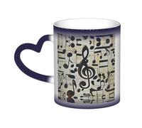 QMKFWT Music Notes Coffee Mugs 11 Oz Heat Sensitive Starry Sky Color Changing Mugs, Ceramic Magic Cup with Handle Personalized Tea Cups Novelty Coffee Cup Gift for Women Men Blue