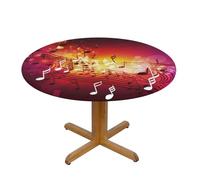 QMKFWT Music Notes Round Spandex Tablecloth 40 Inch, Elastic Fitted Waterproof Tablecloths Stretch Washable Picnic Table Cover for Camping, Dining, Indoor and Outdoor