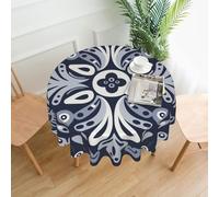 QMKFWT Navy Blue Printed Round Tablecloth,Dust-Proof Wrinkle Resistant Table Cover Washable Polyester Table Cloth for Kitchen Dining Room Farmhouse Picnic Indoor Outdoor(Round 60 Inch)