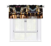 QMKFWT Night London Tower Bridge Curtain Valance for Windows,Kitchen Window Curtains Blackout Drapes Window Treatments Decorative Rod Pocket Short Curtain for Living Room Bedroom,54" W x 18" L