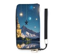 QMKFWT Nightsky Hanging Moon Stars Wallet Large Capacity Clutch Cash PursePU Leather Long Zipper Pouch Wallet Unisex, white, 20x10.5cm, Wallet