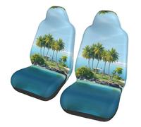 QMKFWT Ocean Island Printed 2 Pcs Automotive Seat Covers for Front with Elastic Straps Car Protector Seat Covers for Car SUV Truck