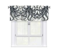 QMKFWT Ocean Octopus Sketch Curtain Valance for Windows,Kitchen Window Curtains Blackout Drapes Window Treatments Decorative Rod Pocket Short Curtain for Living Room Bedroom,54" W x 18" L