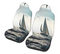 QMKFWT Ocean Sailing Printed 2 Pcs Automotive Seat Covers for Front with Elastic Straps Car Protector Seat Covers for Car SUV Truck