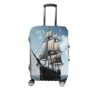 QMKFWT Old Sailing Ship Travel Luggage Cover Washable Anti-scratch Suitcase Protector Dustproof Protective Cover Case for Wheeled Luggage Fits 19-32 Inch Luggage, white, L