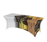 QMKFWT Old Wooden Barn with Rusted Tractor Decorative Tablecloth Protector for Wedding, Banquet & Parties6FT Spandex Rectangle Tablecloths, Stretch Washable Table Cloth Wrinkle Free Patio Table Cover