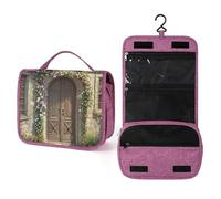 QMKFWT Old Wooden Door Toiletry Bag Waterproof Makeup Bag with Hanging Hook Cosmetic Bags for Women Travel Essentials