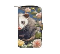 QMKFWT Opossum And Roses Leather Wallet Long Checkbook Wallets Classic Bifold Ladies Clutch with ID Window