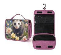 QMKFWT Opossum And Roses Toiletry Bag Waterproof Makeup Bag with Hanging Hook Cosmetic Bags for Women Travel Essentials