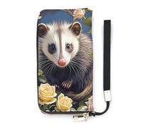 QMKFWT Opossum And Roses Wallet Large Capacity Clutch Cash PursePU Leather Long Zipper Pouch Wallet Unisex, white, 20x10.5cm, Wallet