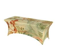 QMKFWT Orange Line Art Decorative Tablecloth Protector for Wedding, Banquet & Parties6FT Spandex Rectangle Tablecloths, Stretch Washable Table Cloth Wrinkle Free Patio Table Cover