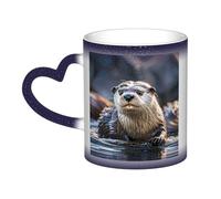 QMKFWT Otters Coffee Mugs 11 Oz Heat Sensitive Starry Sky Color Changing Mugs, Ceramic Magic Cup with Handle Personalized Tea Cups Novelty Coffee Cup Gift for Women Men Blue