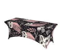 QMKFWT Owl Pattern Decorative Tablecloth Protector for Wedding, Banquet & Parties6FT Spandex Rectangle Tablecloths, Stretch Washable Table Cloth Wrinkle Free Patio Table Cover