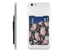 QMKFWT Owl Pattern Phone Wallet, Stick On Card Holder for Back of Phone Case - Leather Cell Phone Card Wallet Sleeve Adhesive Phone Pocket - Compatible with Most Cell Phones
