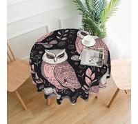 QMKFWT Owl Pattern Printed Round Tablecloth,Dust-Proof Wrinkle Resistant Table Cover Washable Polyester Table Cloth for Kitchen Dining Room Farmhouse Picnic Indoor Outdoor(Round 60 Inch)