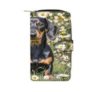 QMKFWT Pad Dachshund Leather Wallet Long Checkbook Wallets Classic Bifold Ladies Clutch with ID Window