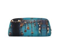 QMKFWT Padlock print Pencil Bag waterproof Zipper Pencil Case Leather Pen Box Cosmetic Bag For Office Pencil