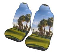 QMKFWT Palm Tree Golf Course Printed 2 Pcs Automotive Seat Covers for Front with Elastic Straps Car Protector Seat Covers for Car SUV Truck