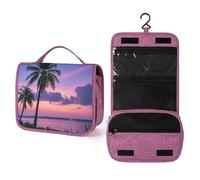 QMKFWT Palm Tree Purple Sunset Toiletry Bag Waterproof Makeup Bag with Hanging Hook Cosmetic Bags for Women Travel Essentials