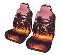 QMKFWT Palm Trees and Sunset Printed 2 Pcs Automotive Seat Covers for Front with Elastic Straps Car Protector Seat Covers for Car SUV Truck