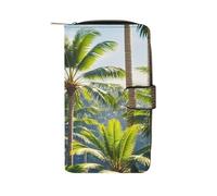 QMKFWT Palm Trees Leather Wallet Long Checkbook Wallets Classic Bifold Ladies Clutch with ID Window