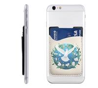 QMKFWT Peace on Earth Phone Wallet, Stick On Card Holder for Back of Phone Case - Leather Cell Phone Card Wallet Sleeve Adhesive Phone Pocket - Compatible with Most Cell Phones