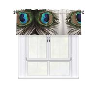 QMKFWT Peacock Feather Curtain Valance for Windows,Kitchen Window Curtains Blackout Drapes Window Treatments Decorative Rod Pocket Short Curtain for Living Room Bedroom,54" W x 18" L
