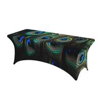 QMKFWT Peacock Feather Decorative Tablecloth Protector for Wedding, Banquet & Parties6FT Spandex Rectangle Tablecloths, Stretch Washable Table Cloth Wrinkle Free Patio Table Cover