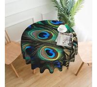QMKFWT Peacock Feather Printed Round Tablecloth,Dust-Proof Wrinkle Resistant Table Cover Washable Polyester Table Cloth for Kitchen Dining Room Farmhouse Picnic Indoor Outdoor(Round 60 Inch)