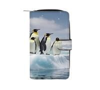QMKFWT Penguins On The Iceberg Leather Wallet Long Checkbook Wallets Classic Bifold Ladies Clutch with ID Window
