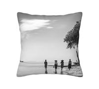 QMKFWT People on The Beach Print Throw Pillow Covers Decorative Pillow Cover Square Cushion Cases Soft Cushion Cover Throw Sofa Pillow Case for Home Decor Living Room Bed Couch Car 12"x12"