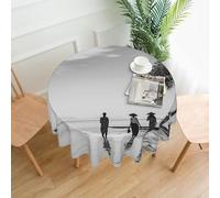 QMKFWT People On The Beach Printed Round Tablecloth,Dust-Proof Wrinkle Resistant Table Cover Washable Polyester Table Cloth for Kitchen Dining Room Farmhouse Picnic Indoor Outdoor(Round 60 Inch)