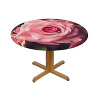 QMKFWT Pink Rose Round Spandex Tablecloth 55 Inch, Elastic Fitted Waterproof Tablecloths Stretch Washable Picnic Table Cover for Camping, Dining, Indoor and Outdoor