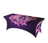 QMKFWT Pink Skull Decorative Tablecloth Protector for Wedding, Banquet & Parties6FT Spandex Rectangle Tablecloths, Stretch Washable Table Cloth Wrinkle Free Patio Table Cover