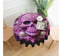 QMKFWT Pink Skull Printed Round Tablecloth,Dust-Proof Wrinkle Resistant Table Cover Washable Polyester Table Cloth for Kitchen Dining Room Farmhouse Picnic Indoor Outdoor(Round 60 Inch)