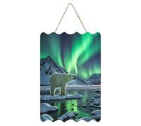 QMKFWT Polar Bears Northern Lights Hanging Poster Small Welcome Modern Artwork Hanging Printed Wooden Wall Art Sign Decor for Coffee Shop Garden Party Home Office Ready to Hang
