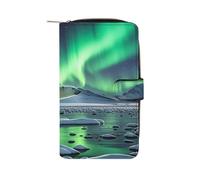 QMKFWT Polar Bears Northern Lights Leather Wallet Long Checkbook Wallets Classic Bifold Ladies Clutch with ID Window