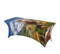 QMKFWT Pony and Mountain Decorative Tablecloth Protector for Wedding, Banquet & Parties6FT Spandex Rectangle Tablecloths, Stretch Washable Table Cloth Wrinkle Free Patio Table Cover