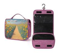 QMKFWT Poppies Field Yellow Brick Road Toiletry Bag Waterproof Makeup Bag with Hanging Hook Cosmetic Bags for Women Travel Essentials