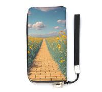 QMKFWT Poppies Field Yellow Brick Road Wallet Large Capacity Clutch Cash PursePU Leather Long Zipper Pouch Wallet Unisex, white, 20x10.5cm, Wallet