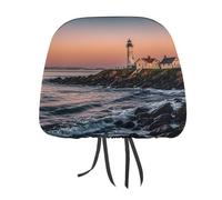 QMKFWT Portland River Lighthouse Sunrise Car Seat Headrest Cover Adjustable and Reusable Anti-Dirty Flexible Hear Rest Covers Soft Dust-Proof Car Seat Headrest Protector for Most Vehicles