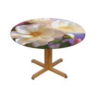 QMKFWT Pretty Flowers Round Spandex Tablecloth 51 Inch, Elastic Fitted Waterproof Tablecloths Stretch Washable Picnic Table Cover for Camping, Dining, Indoor and Outdoor