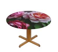 QMKFWT Pretty Roses Round Spandex Tablecloth 43 Inch, Elastic Fitted Waterproof Tablecloths Stretch Washable Picnic Table Cover for Camping, Dining, Indoor and Outdoor