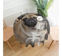 QMKFWT Pug Dog Printed Round Tablecloth,Dust-Proof Wrinkle Resistant Table Cover Washable Polyester Table Cloth for Kitchen Dining Room Farmhouse Picnic Indoor Outdoor(Round 60 Inch)
