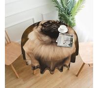 QMKFWT Pug Dog Printed Round Tablecloth,Dust-Proof Wrinkle Resistant Table Cover Washable Polyester Table Cloth for Kitchen Dining Room Farmhouse Picnic Indoor Outdoor(Round 60 Inch)